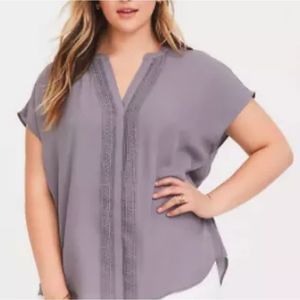 Torrid Gray Dolman Short Sleeve Top Lace Front Button Down Size 2